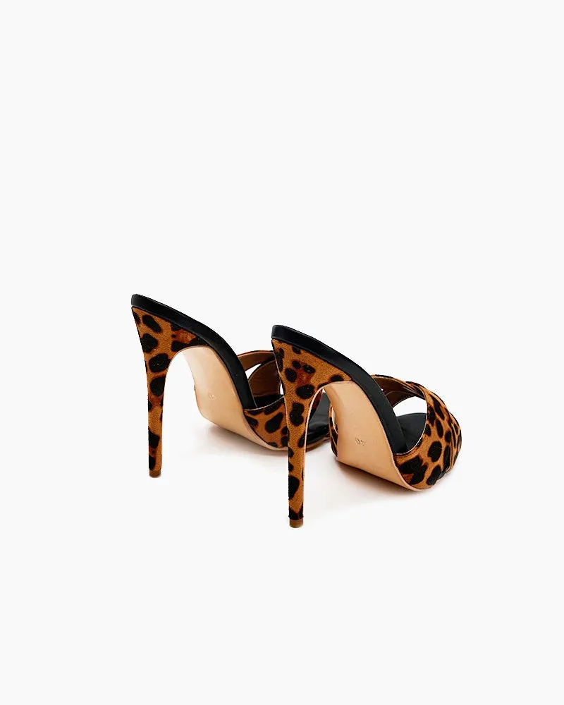 Leopard Print Cross Strap High Heels