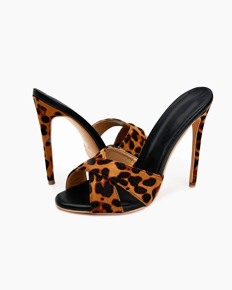 Leopard Print Cross Strap High Heels