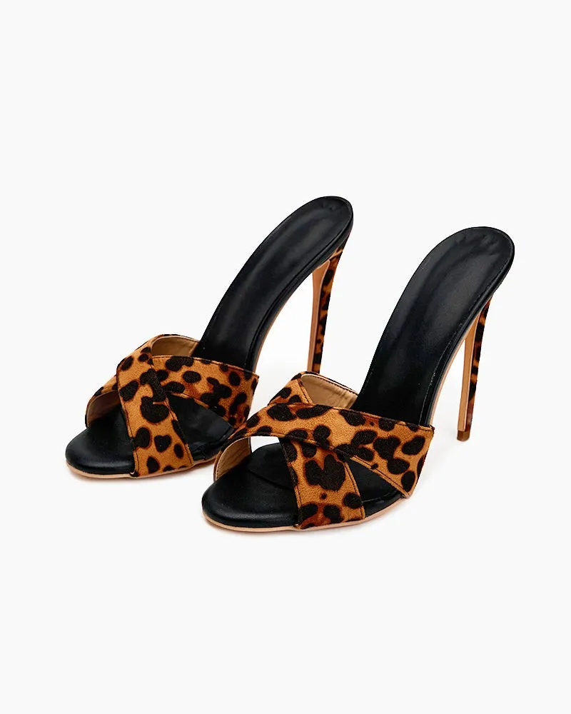 Leopard Print Cross Strap High Heels
