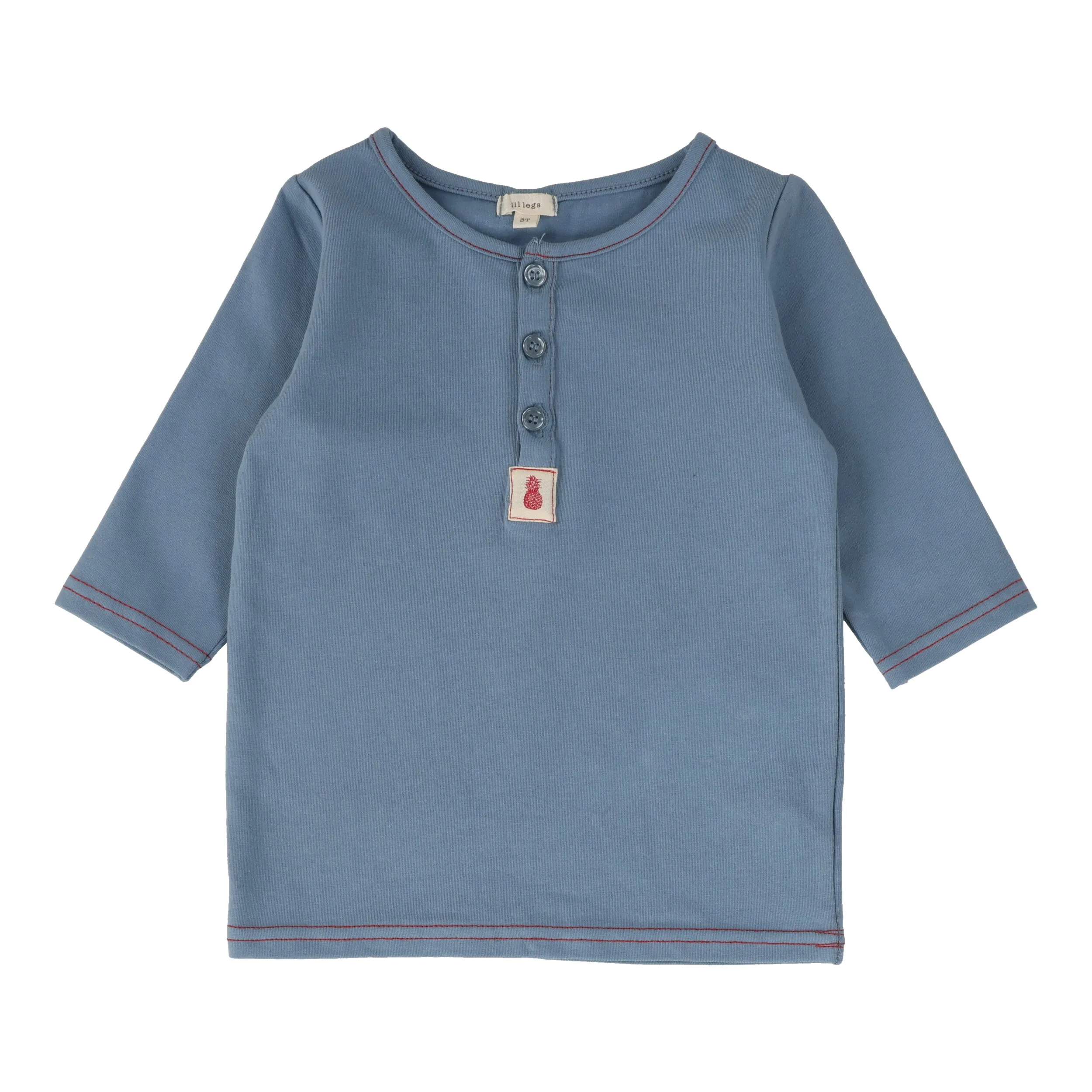 Lil Legs Girls Henley T-Shirt Three Quarter Sleeve - Blue (Vintage Contrast Collection)