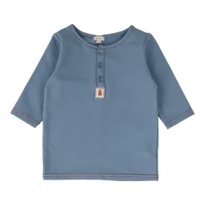 Lil Legs Girls Henley T-Shirt Three Quarter Sleeve - Blue (Vintage Contrast Collection)