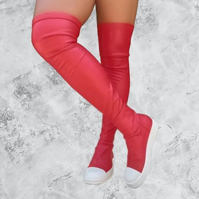 Liliana Wannabe-1 Super Stretch Thigh High Sneaker - Over The Knee High Top Shoes for Women, Stretchy Fashion and Style