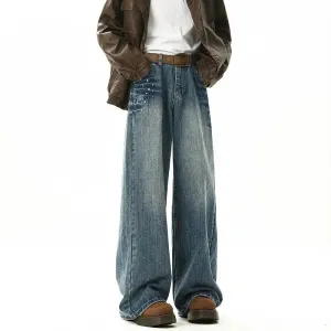 Loose Fit Bamboo Pattern Jeans