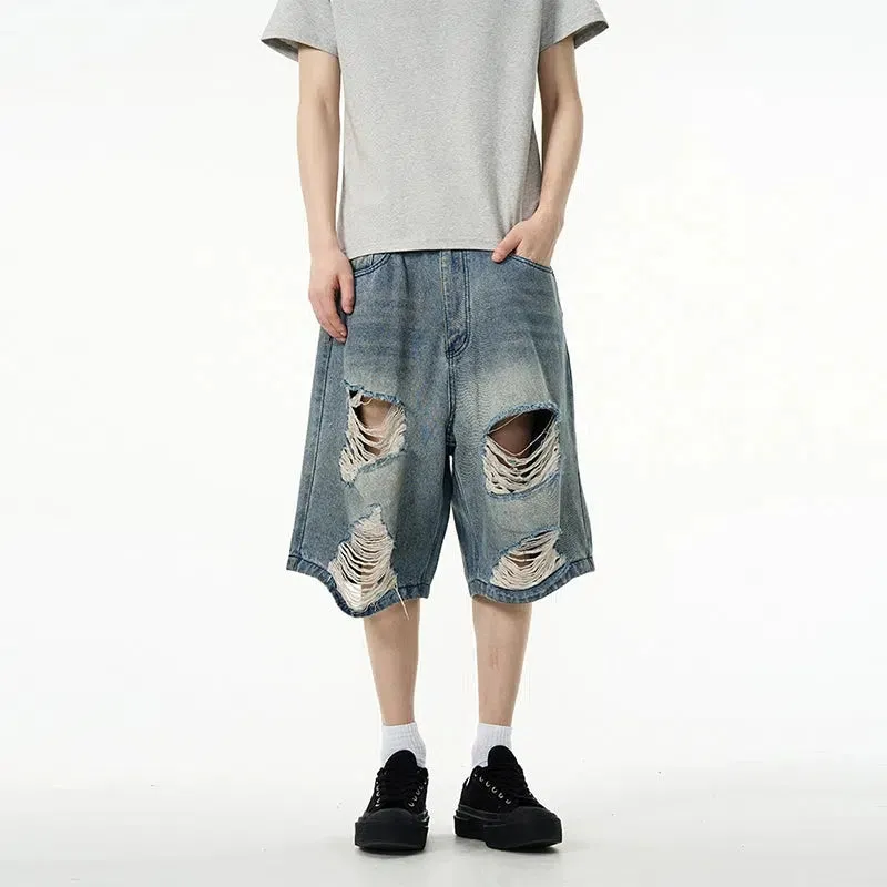 Loose-fit Knee-Length Denim Shorts