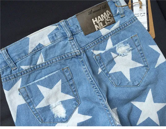 Loose Straight Pants Ninth Pants Mid Waist Women's Ripped Jeans
