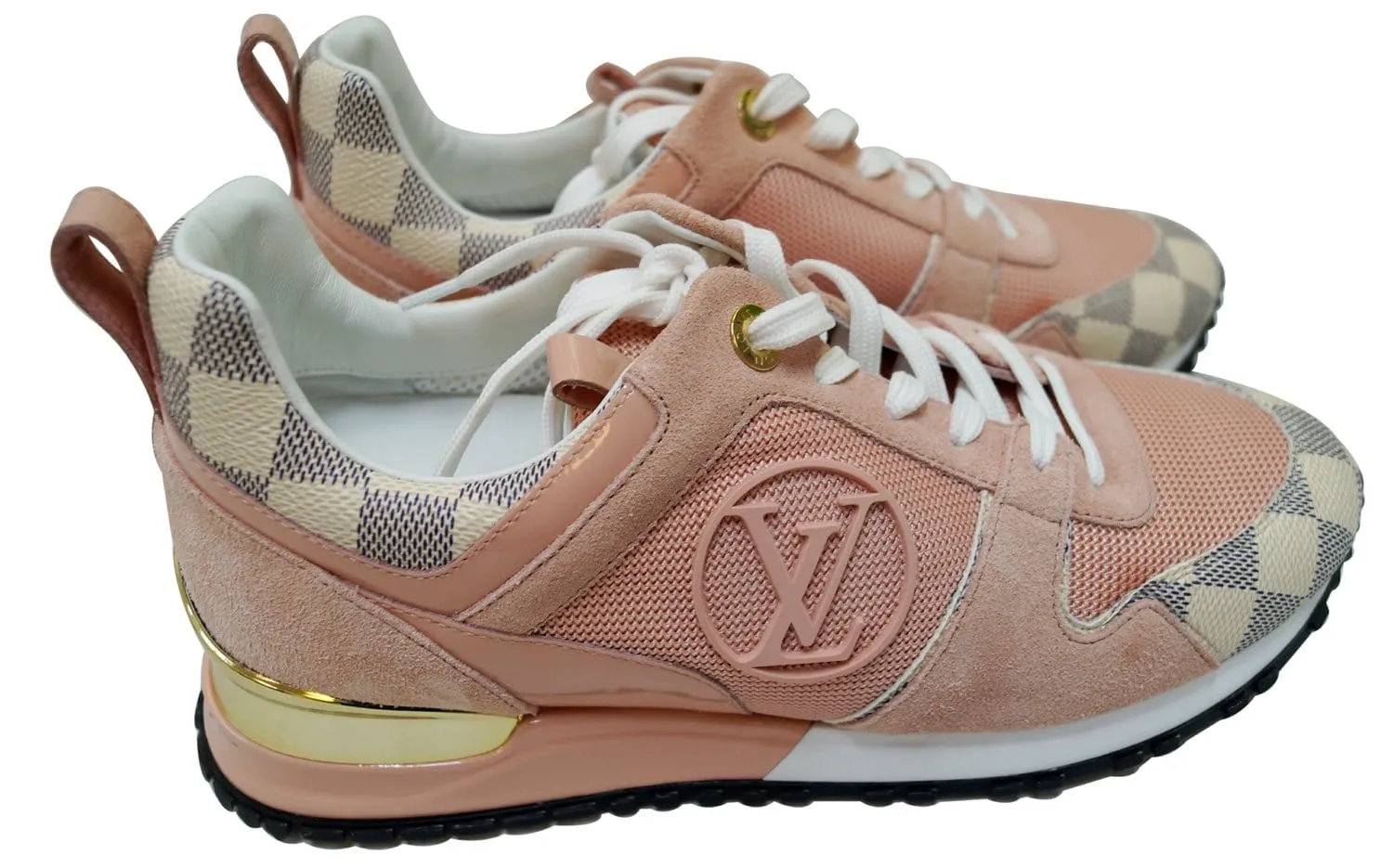 LOUIS VUITTON Damier Azur Suede Run Away Sneakers 38 Pink