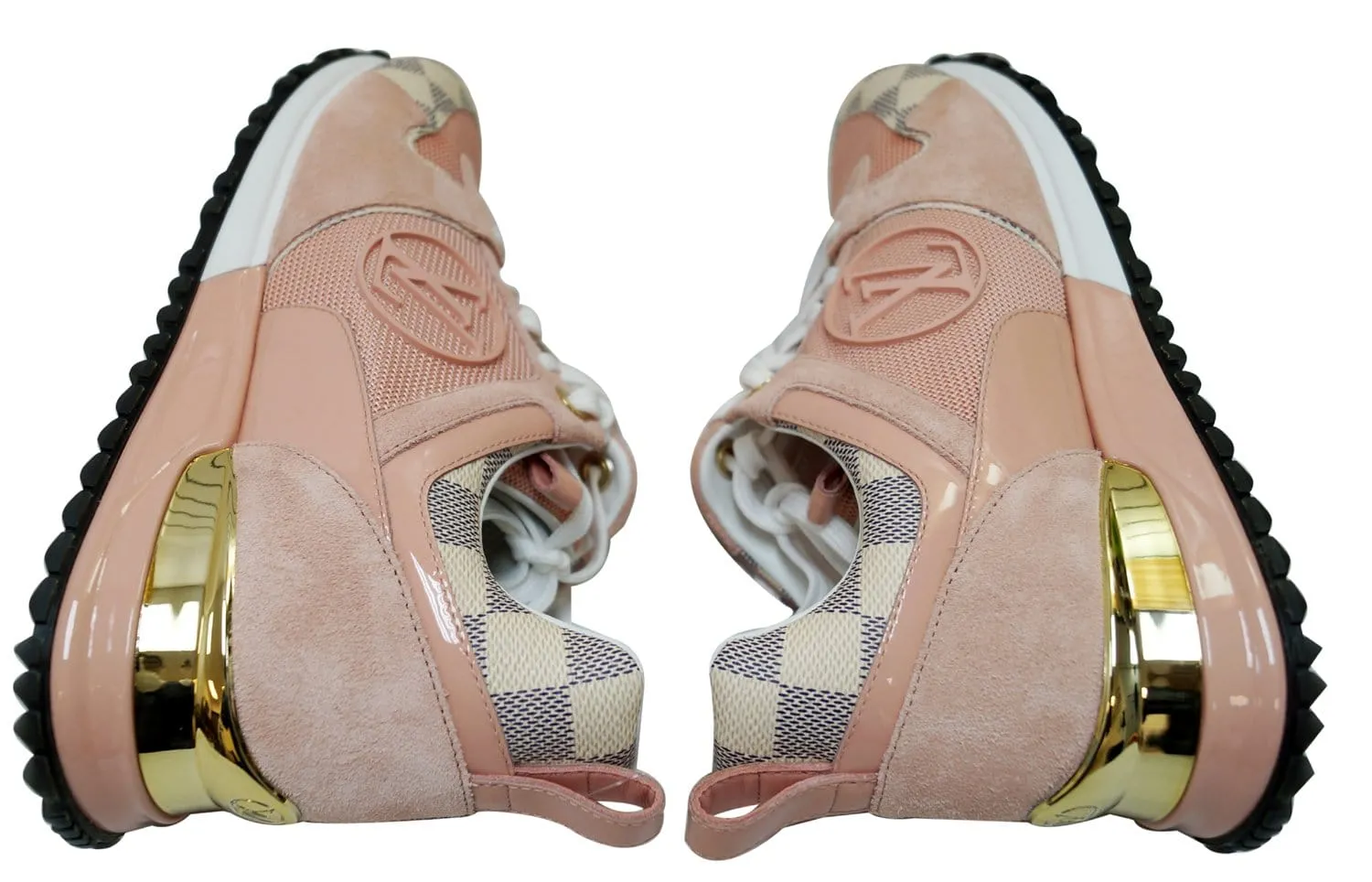 LOUIS VUITTON Damier Azur Suede Run Away Sneakers 38 Pink
