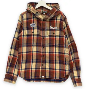 [M] A Bathing Ape Bape Plaid Full Button Hooded Hoodie Flannel Shirt