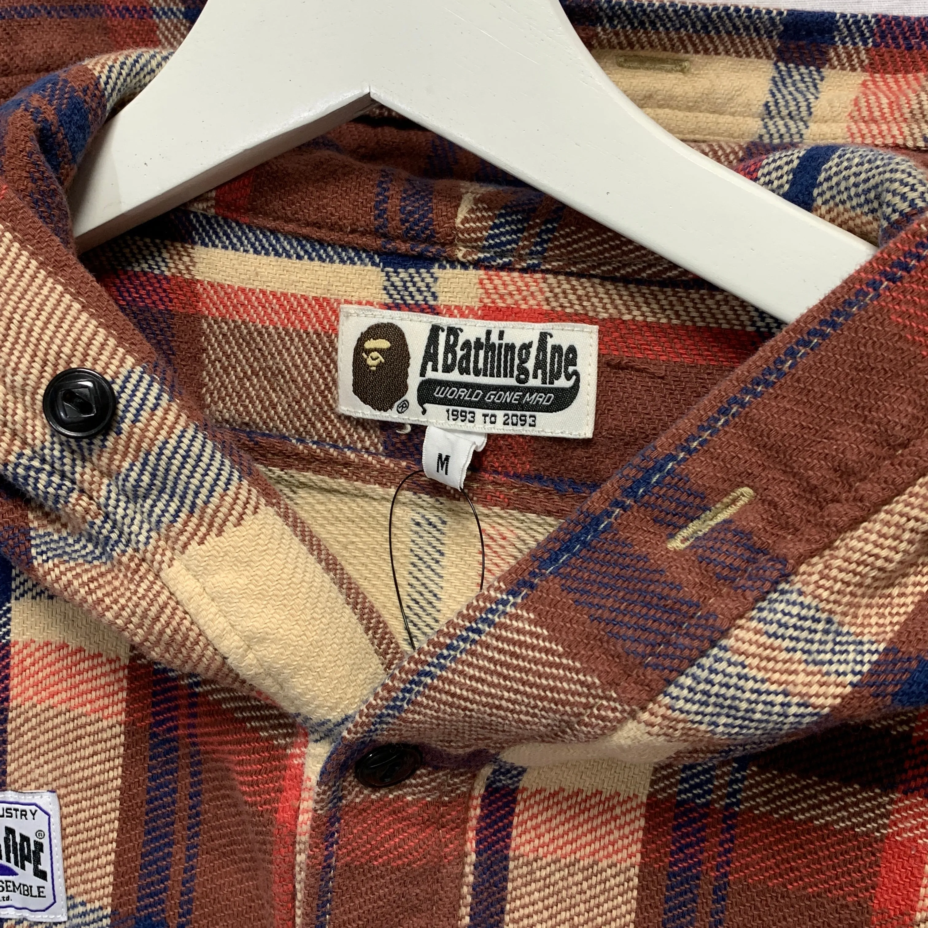 [M] A Bathing Ape Bape Plaid Full Button Hooded Hoodie Flannel Shirt