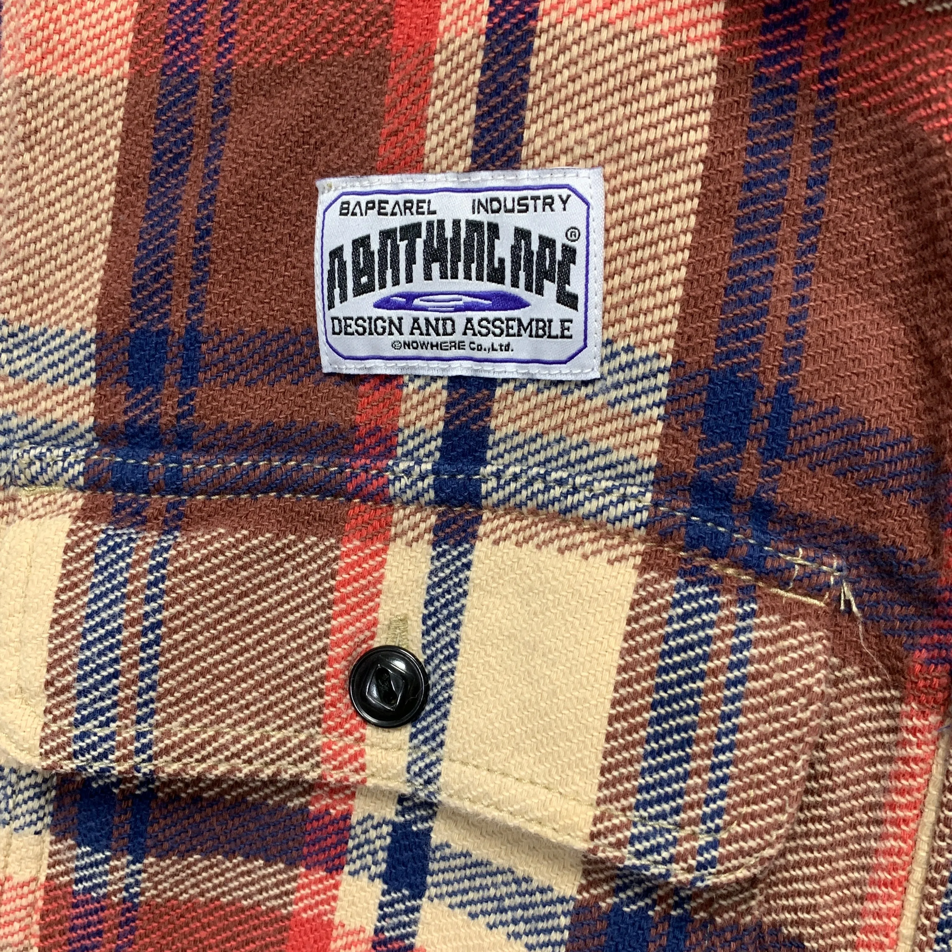 [M] A Bathing Ape Bape Plaid Full Button Hooded Hoodie Flannel Shirt