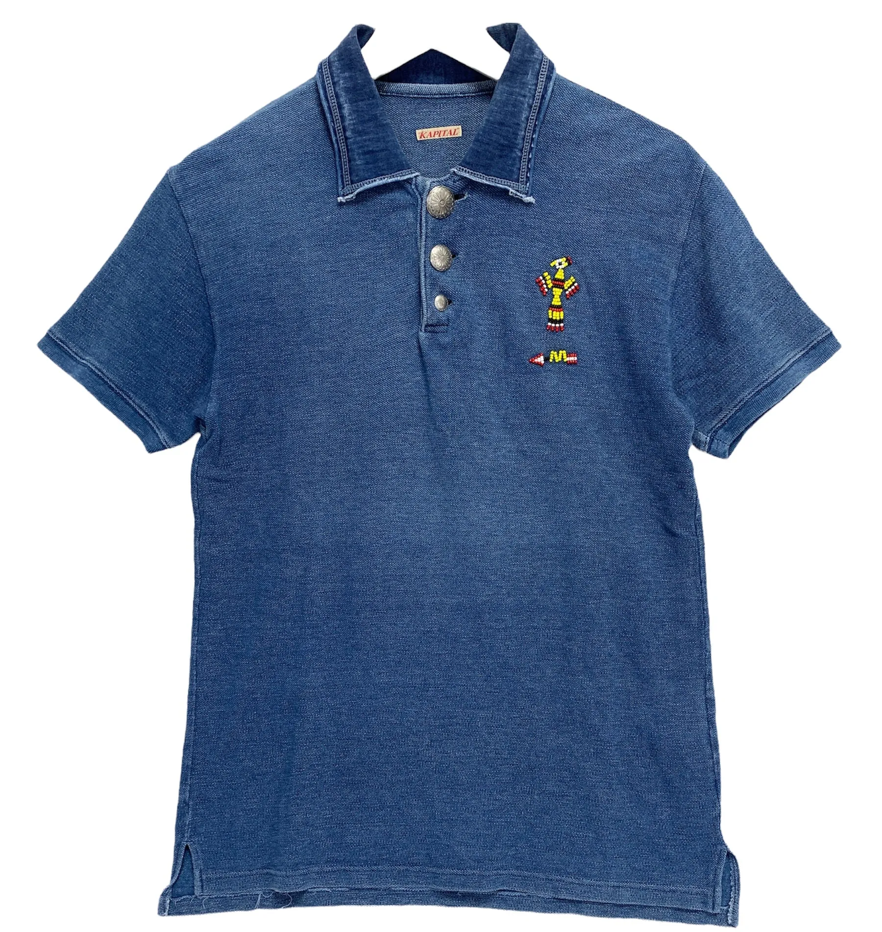 [M] Kapital Slub Cotton Indigo Concho Beaded Polo Shirt