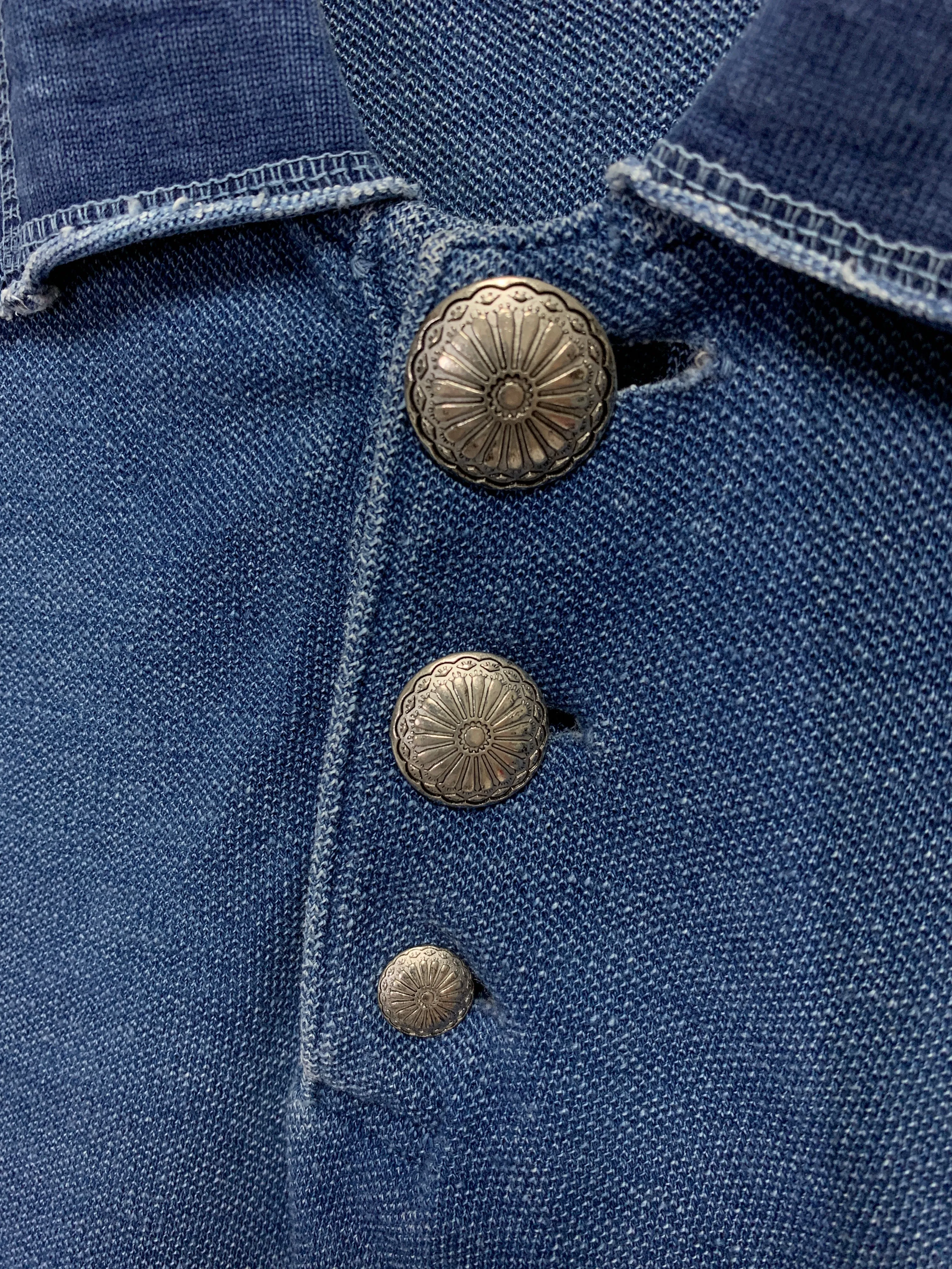 [M] Kapital Slub Cotton Indigo Concho Beaded Polo Shirt