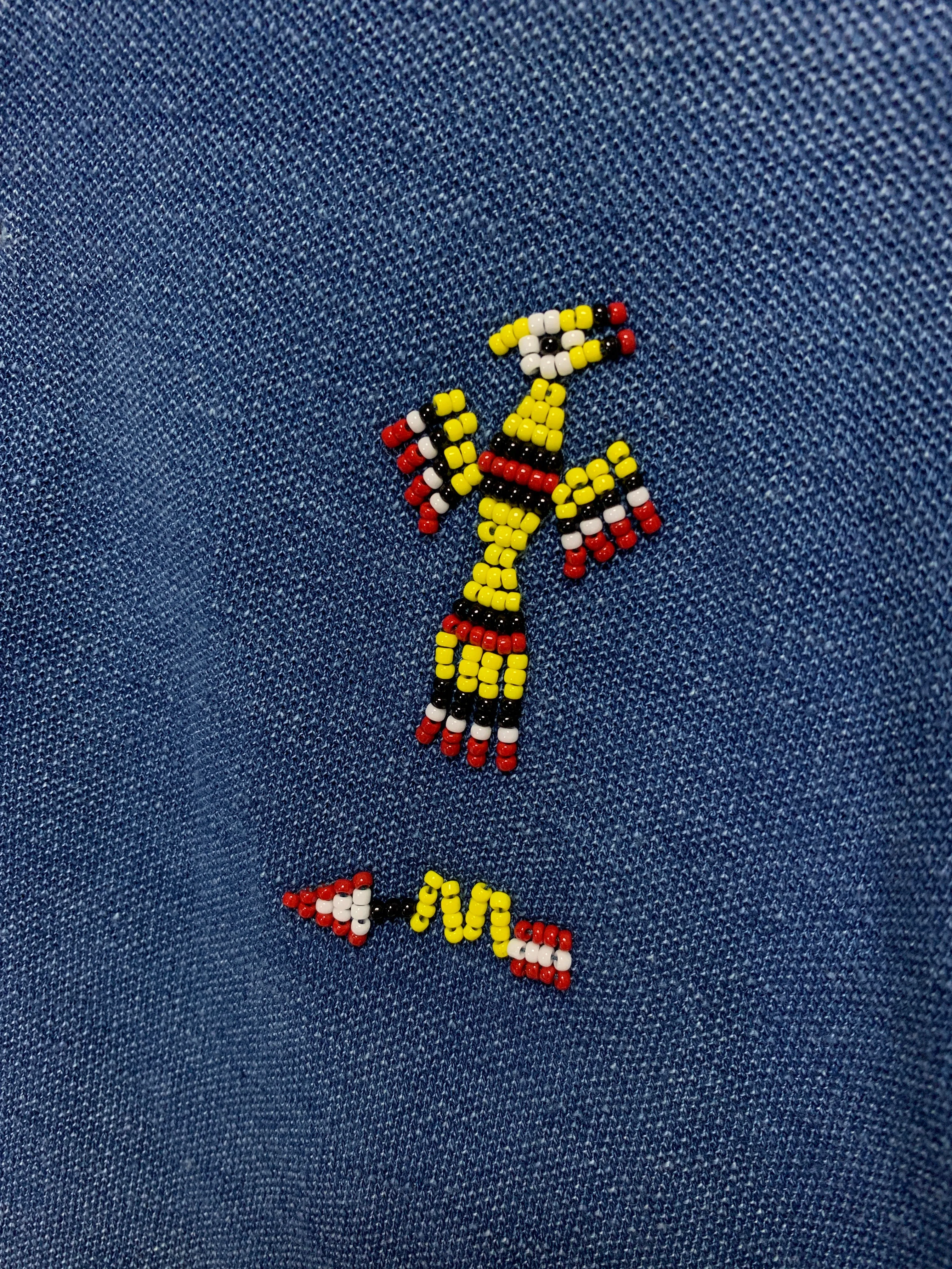 [M] Kapital Slub Cotton Indigo Concho Beaded Polo Shirt