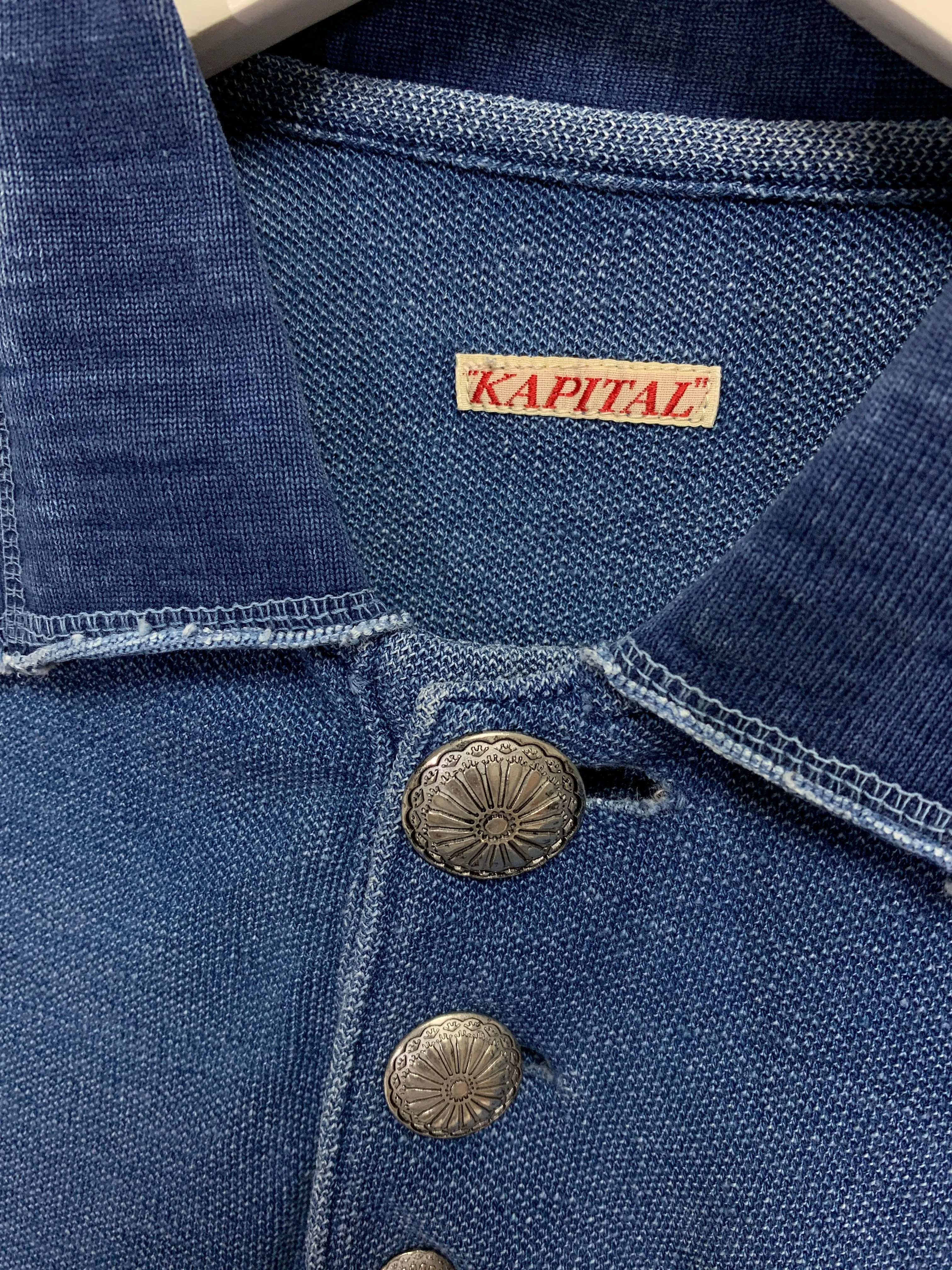 [M] Kapital Slub Cotton Indigo Concho Beaded Polo Shirt
