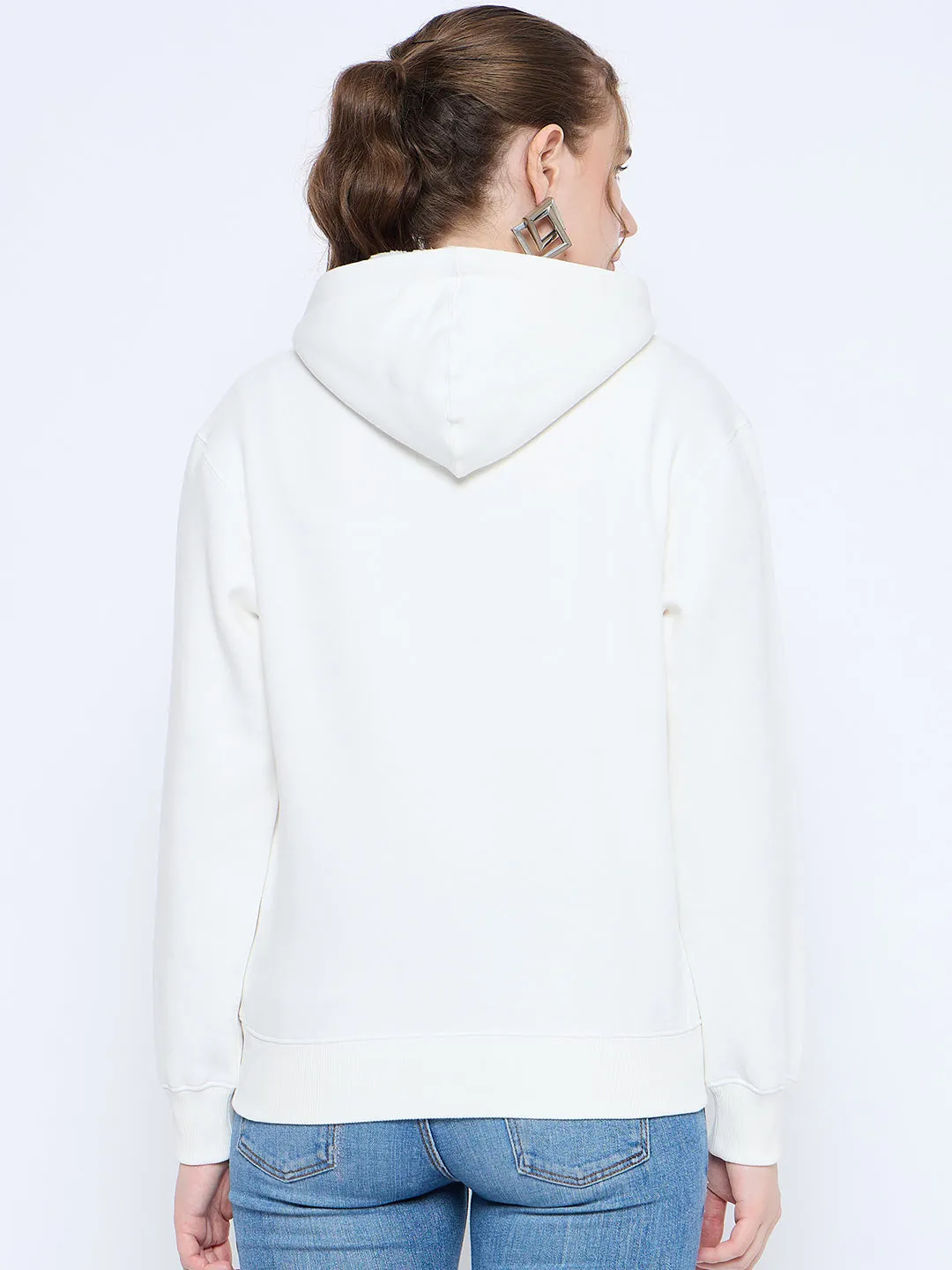Madame Graphic Print Loose Fit White Hooded Sweatshirt