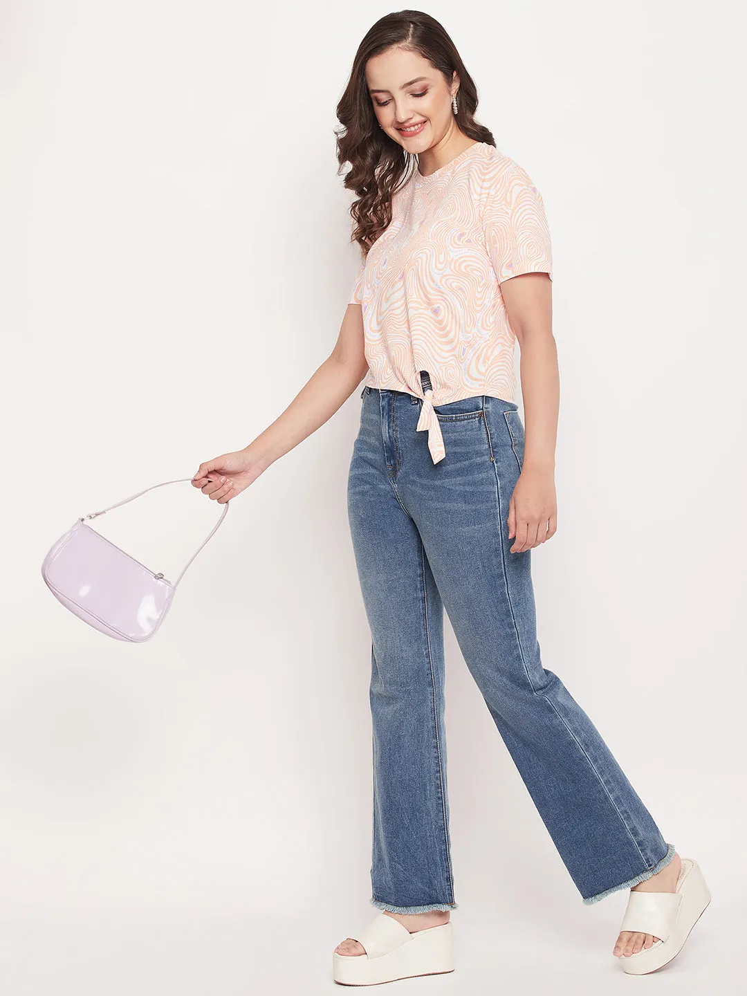 Madame Light Blue Fade Raw  Hem Flared Jeans