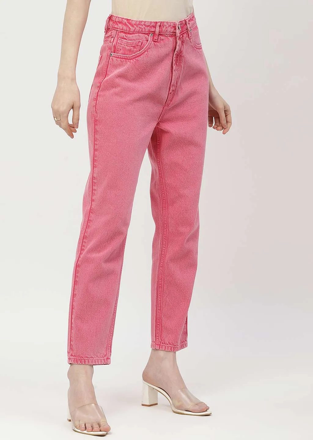 Madame Mid Rise Pink Mom Fit Jeans