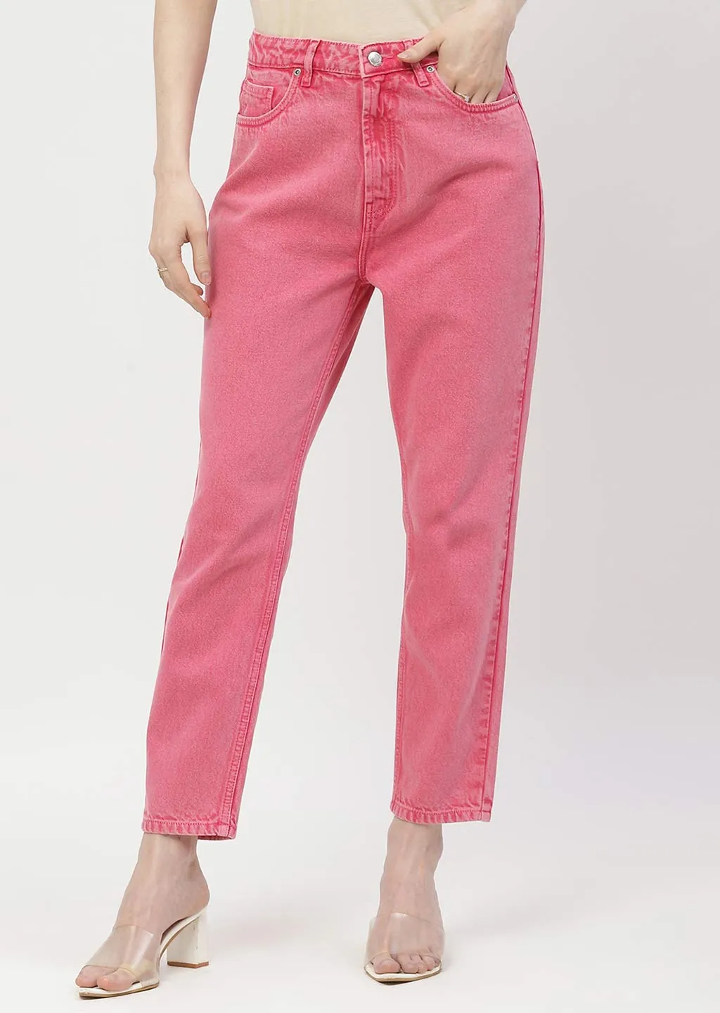 Madame Mid Rise Pink Mom Fit Jeans
