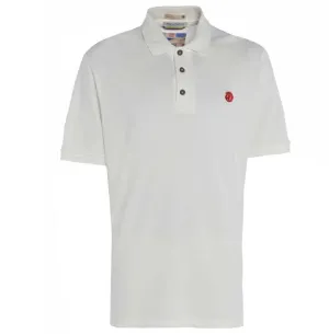 Meccanica Clothing Classic Men's British Made Cotton Piquet Polo Pit Lane White Motif