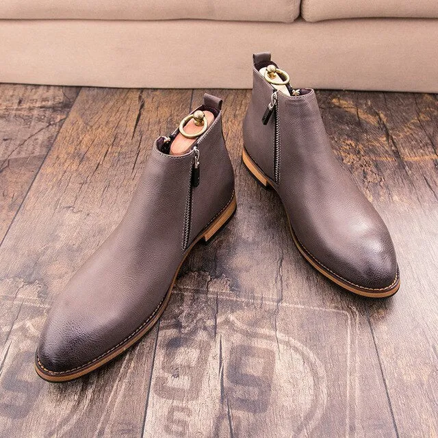 Men Low Sewing Solid Vintage Motorcycle Boots