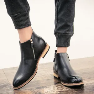Men Low Sewing Solid Vintage Motorcycle Boots