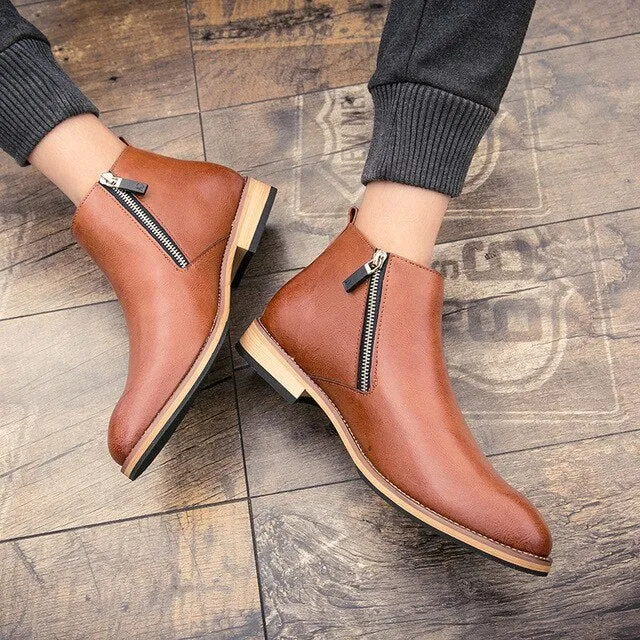 Men Low Sewing Solid Vintage Motorcycle Boots
