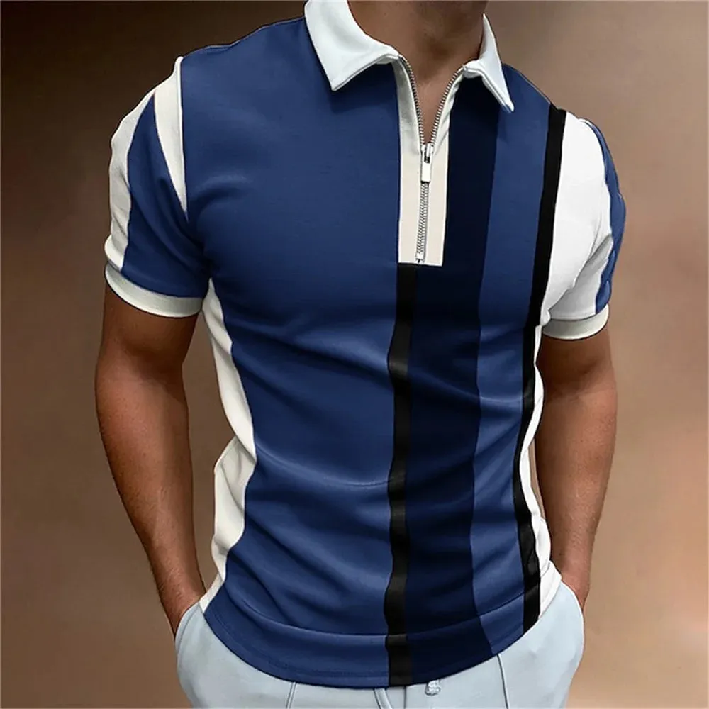Men Polo Shirt Stripes Short Sleeve T-shirt