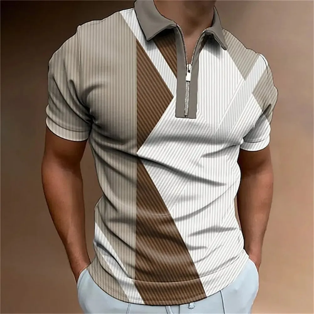 Men Polo Shirt Stripes Short Sleeve T-shirt