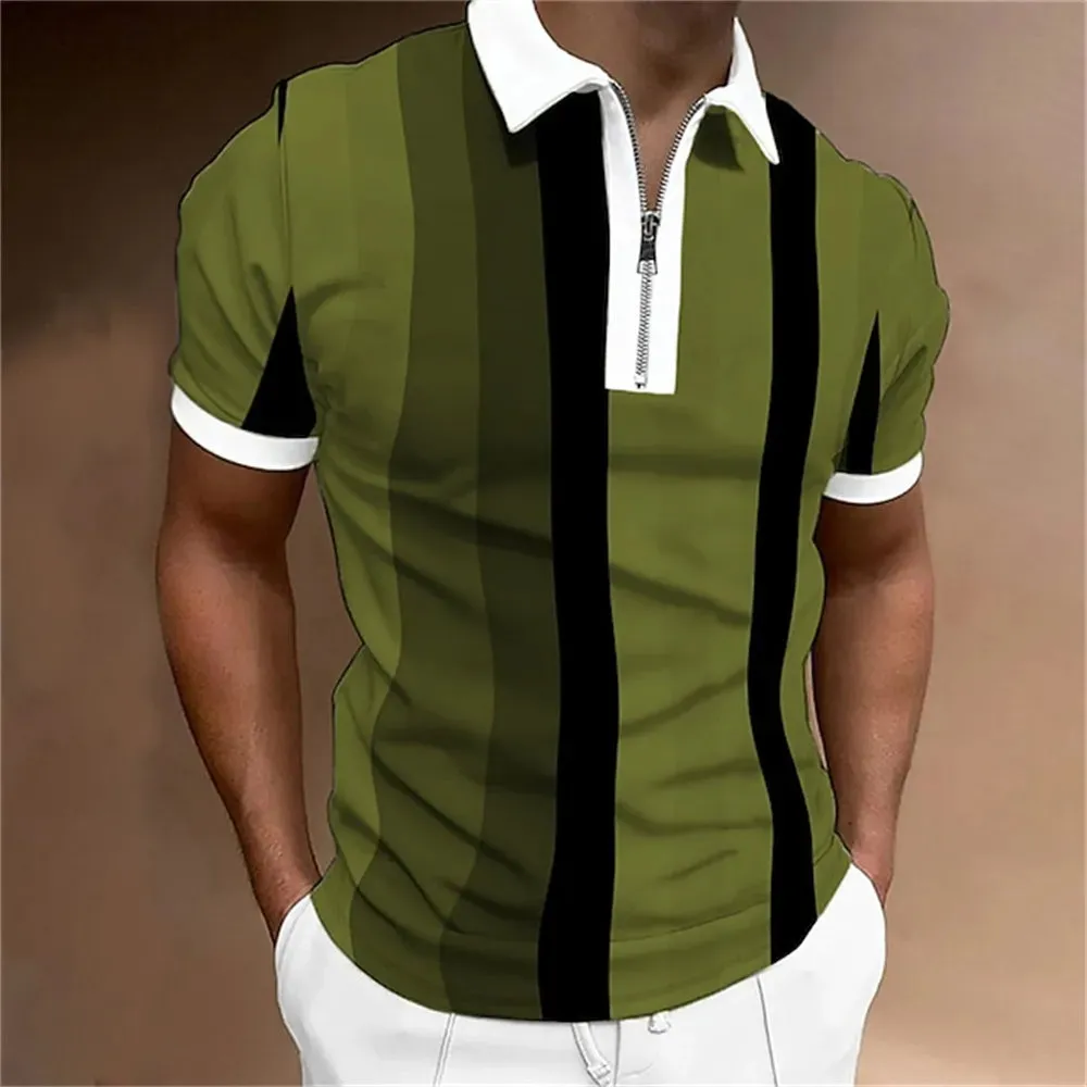 Men Polo Shirt Stripes Short Sleeve T-shirt
