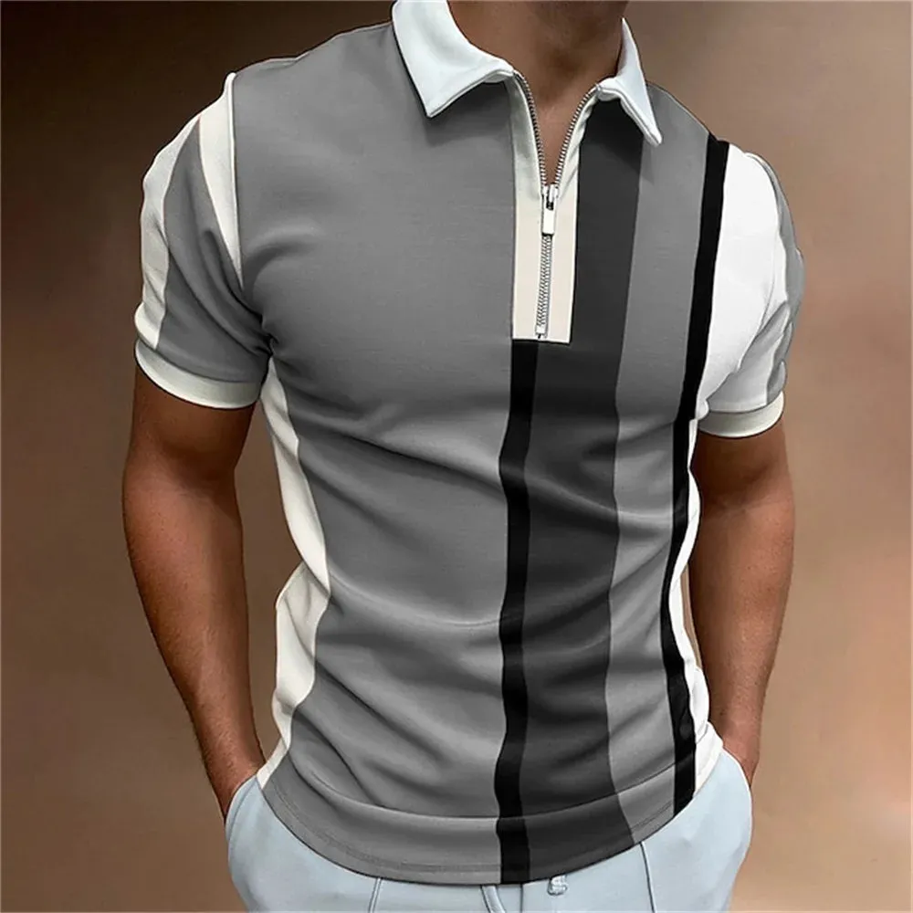 Men Polo Shirt Stripes Short Sleeve T-shirt