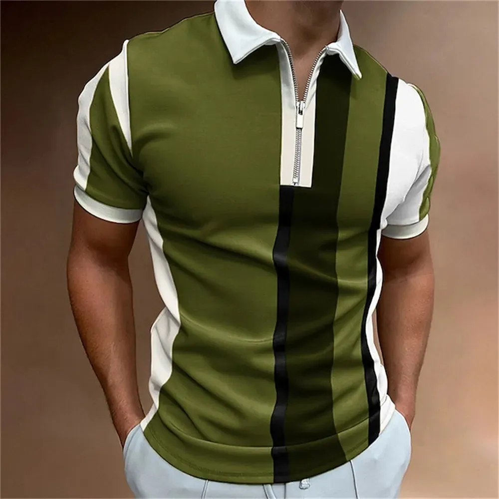 Men Polo Shirt Stripes Short Sleeve T-shirt