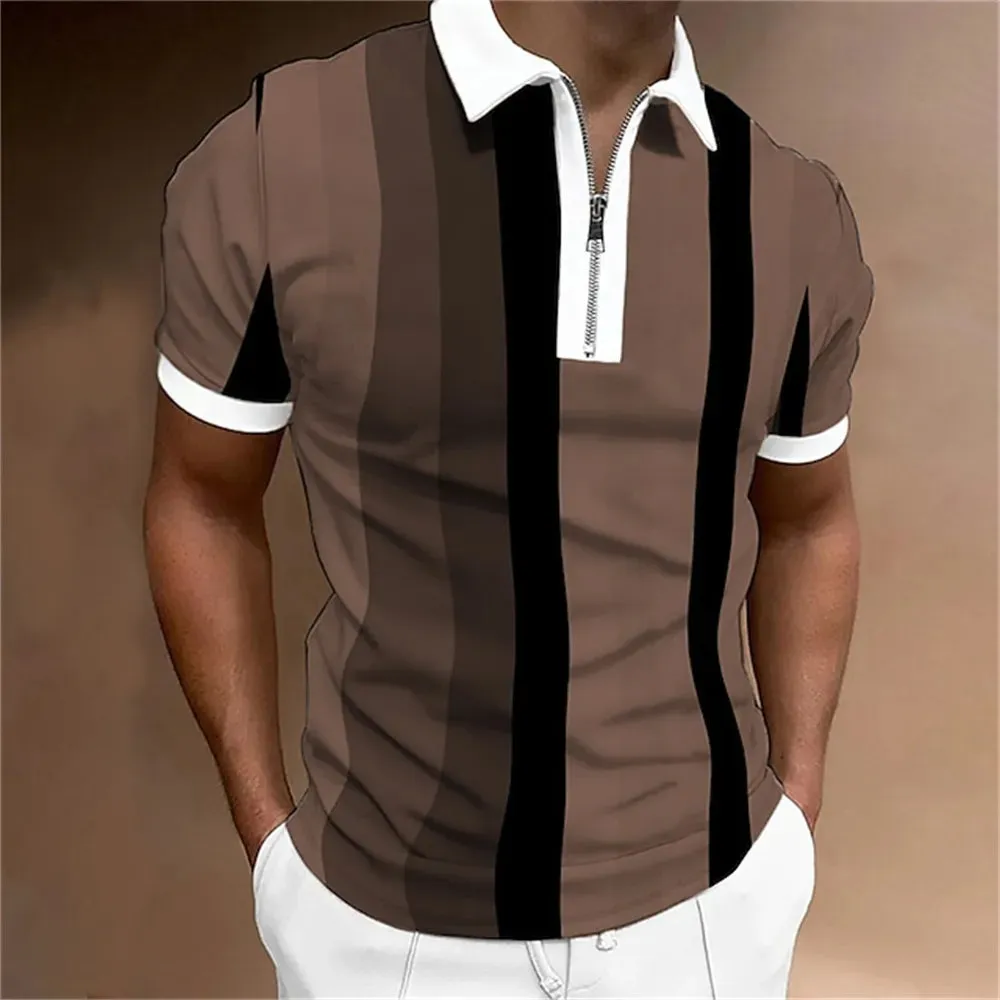 Men Polo Shirt Stripes Short Sleeve T-shirt