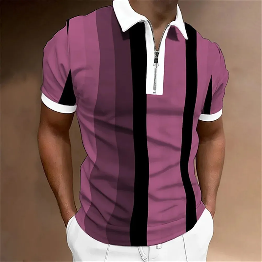Men Polo Shirt Stripes Short Sleeve T-shirt