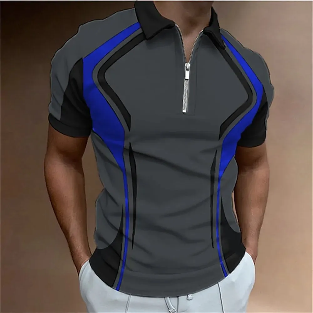 Men Polo Shirt Stripes Short Sleeve T-shirt