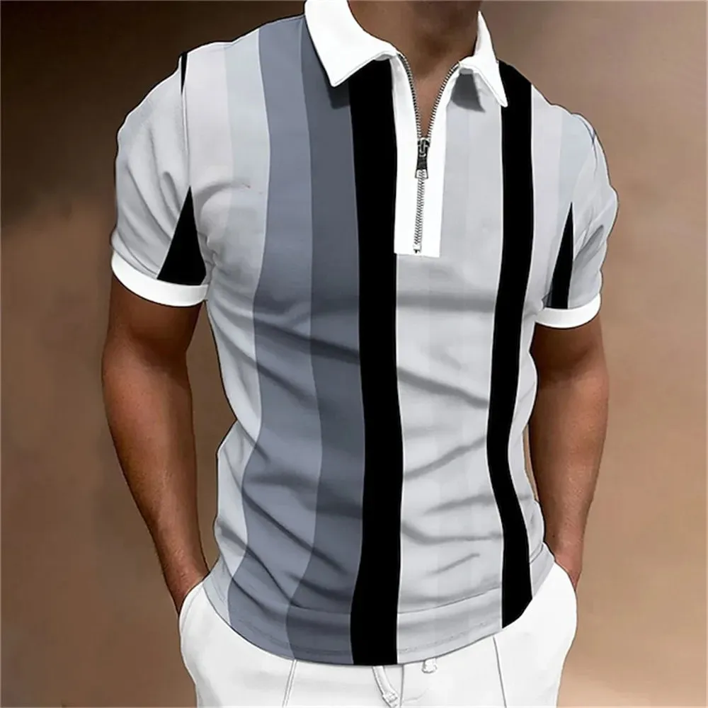 Men Polo Shirt Stripes Short Sleeve T-shirt
