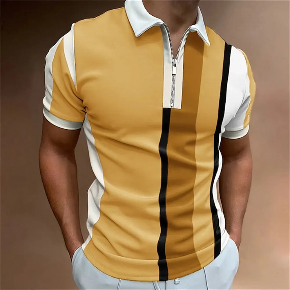 Men Polo Shirt Stripes Short Sleeve T-shirt