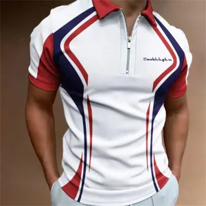 Men Polo Shirt Stripes Short Sleeve T-shirt