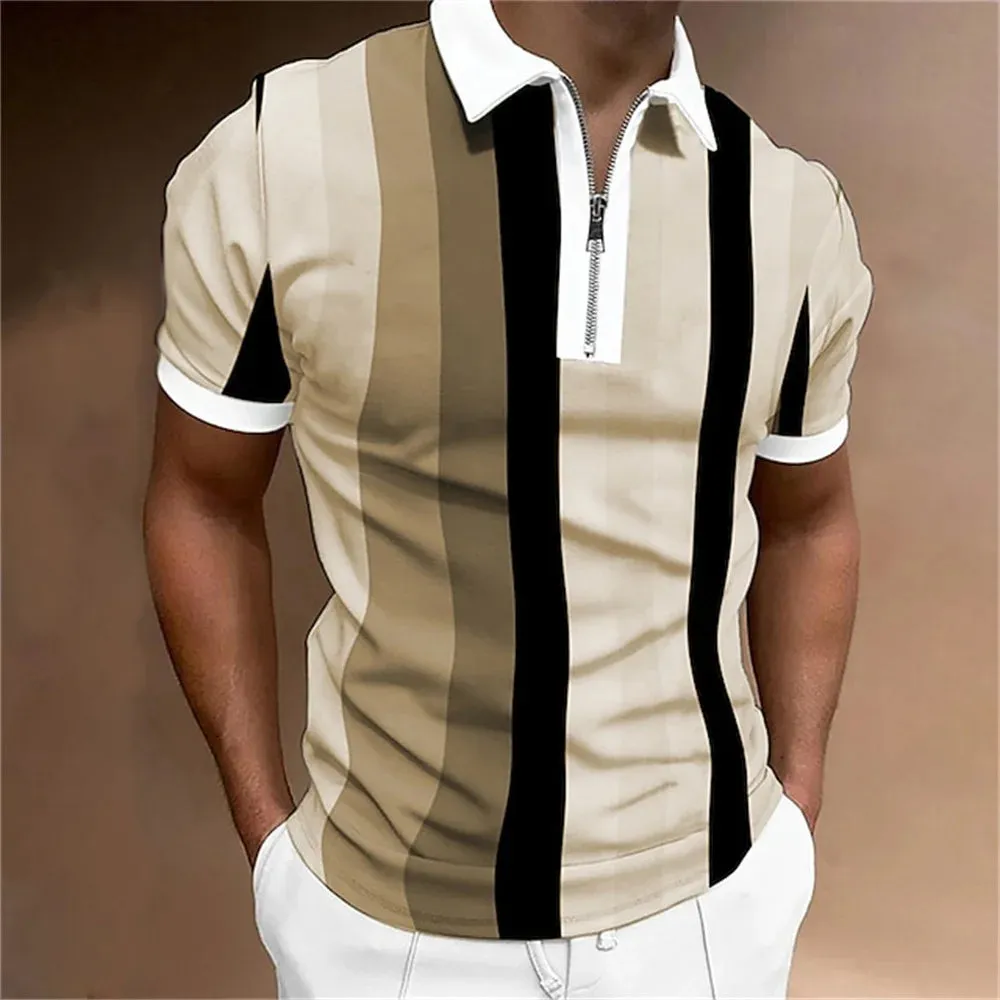 Men Polo Shirt Stripes Short Sleeve T-shirt
