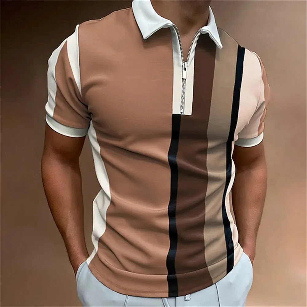 Men Polo Shirt Stripes Short Sleeve T-shirt