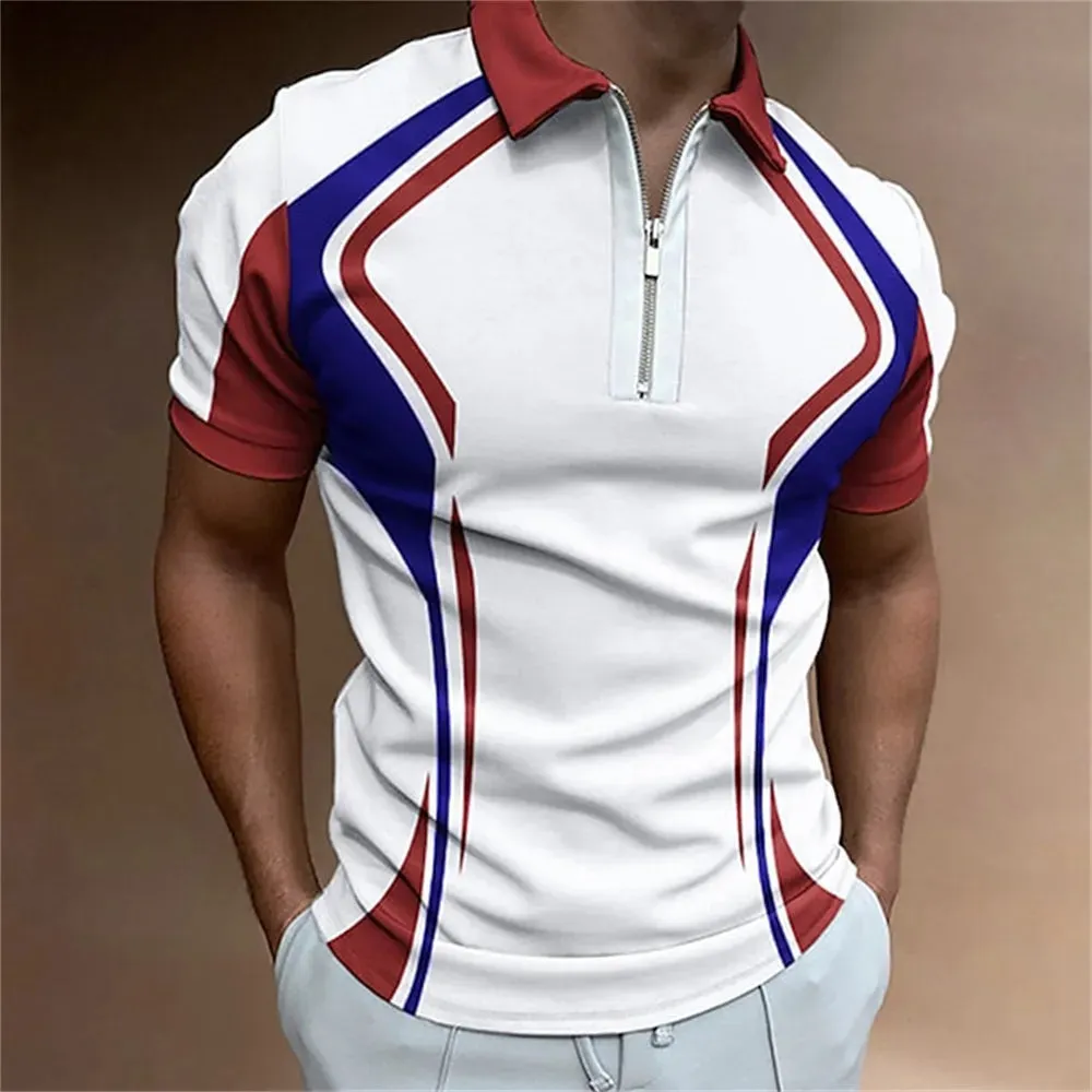 Men Polo Shirt Stripes Short Sleeve T-shirt