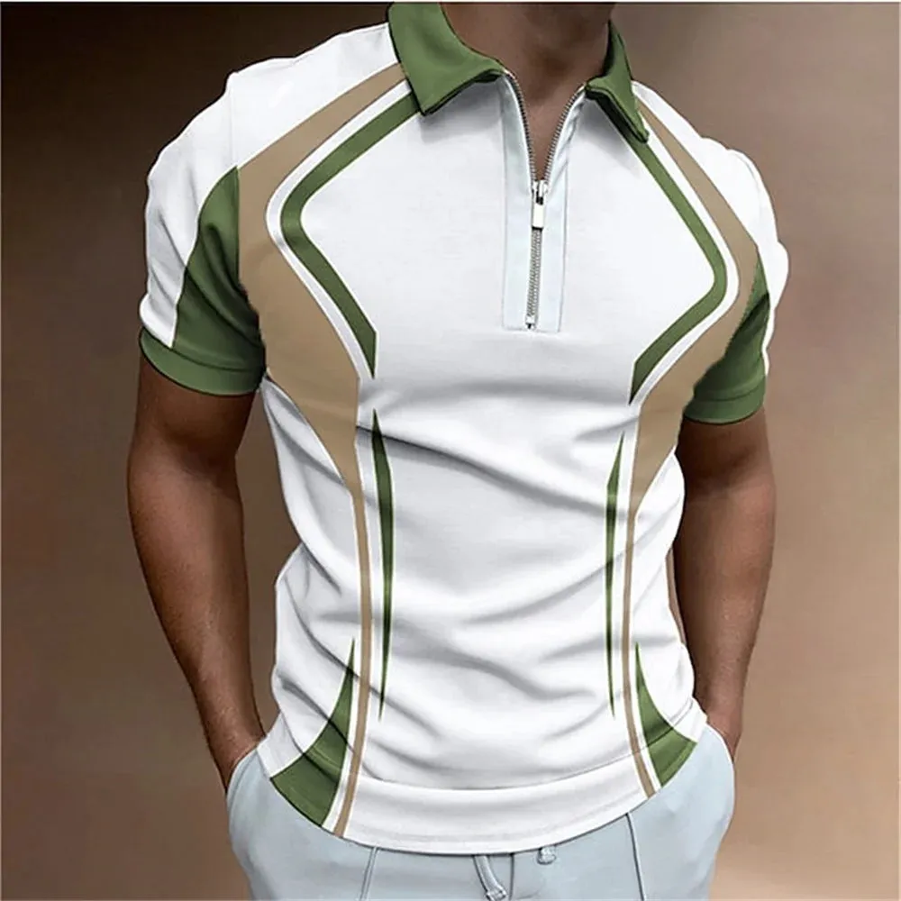 Men Polo Shirt Stripes Short Sleeve T-shirt