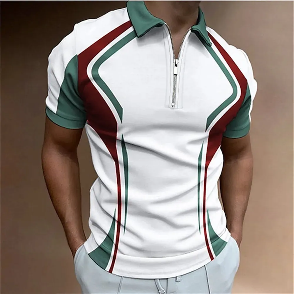 Men Polo Shirt Stripes Short Sleeve T-shirt