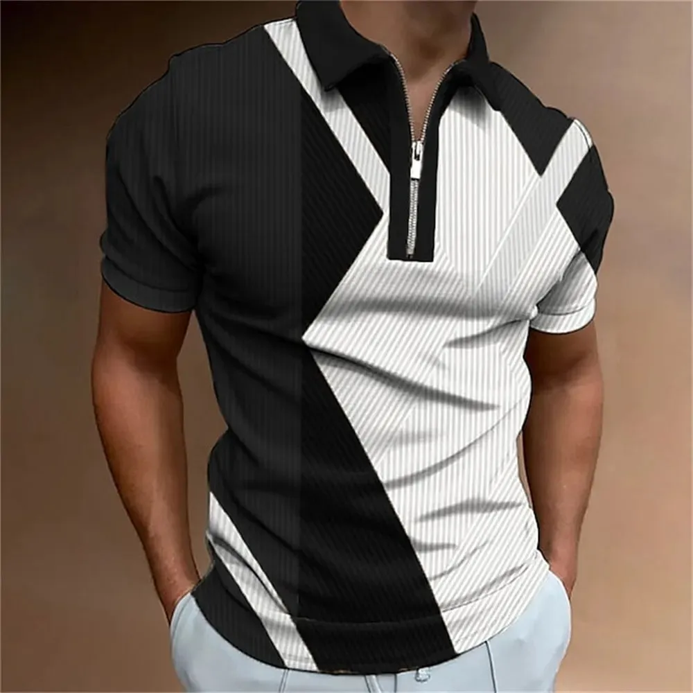 Men Polo Shirt Stripes Short Sleeve T-shirt