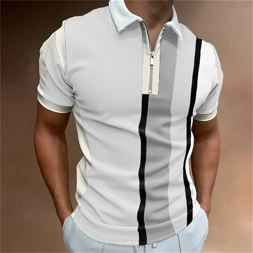 Men Polo Shirt Stripes Short Sleeve T-shirt