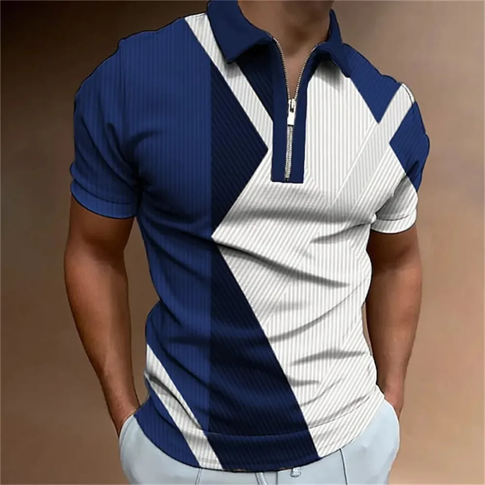Men Polo Shirt Stripes Short Sleeve T-shirt