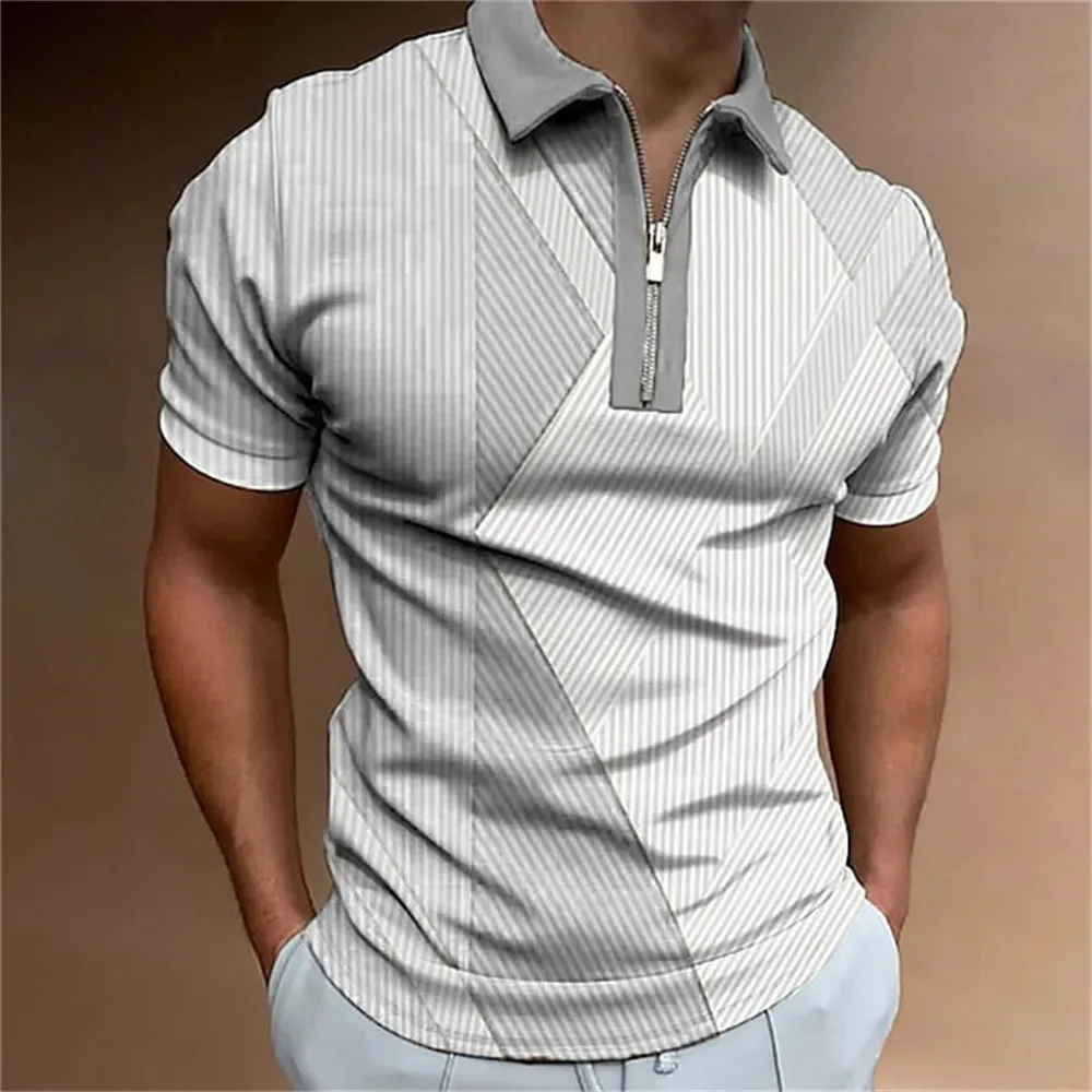 Men Polo Shirt Stripes Short Sleeve T-shirt