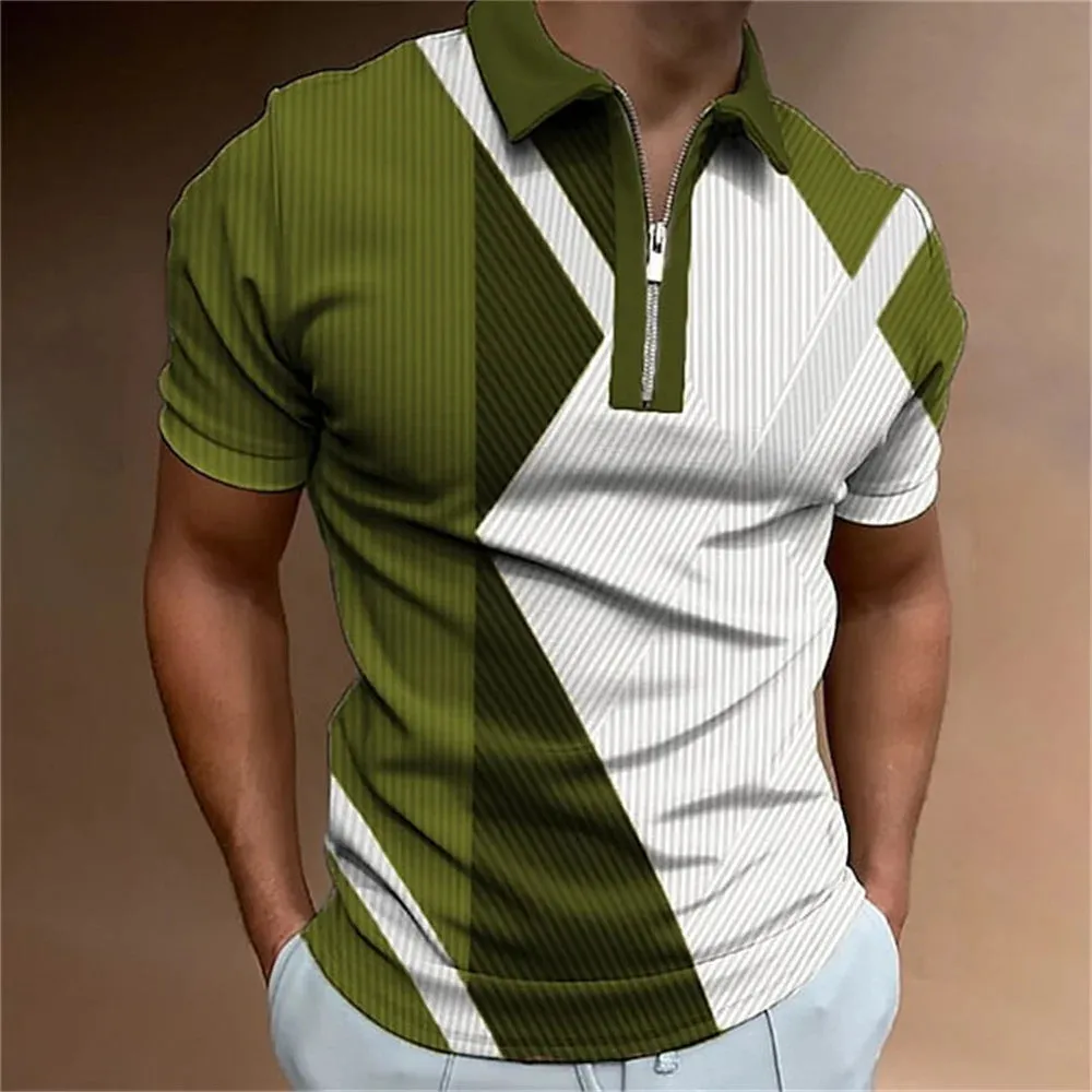 Men Polo Shirt Stripes Short Sleeve T-shirt