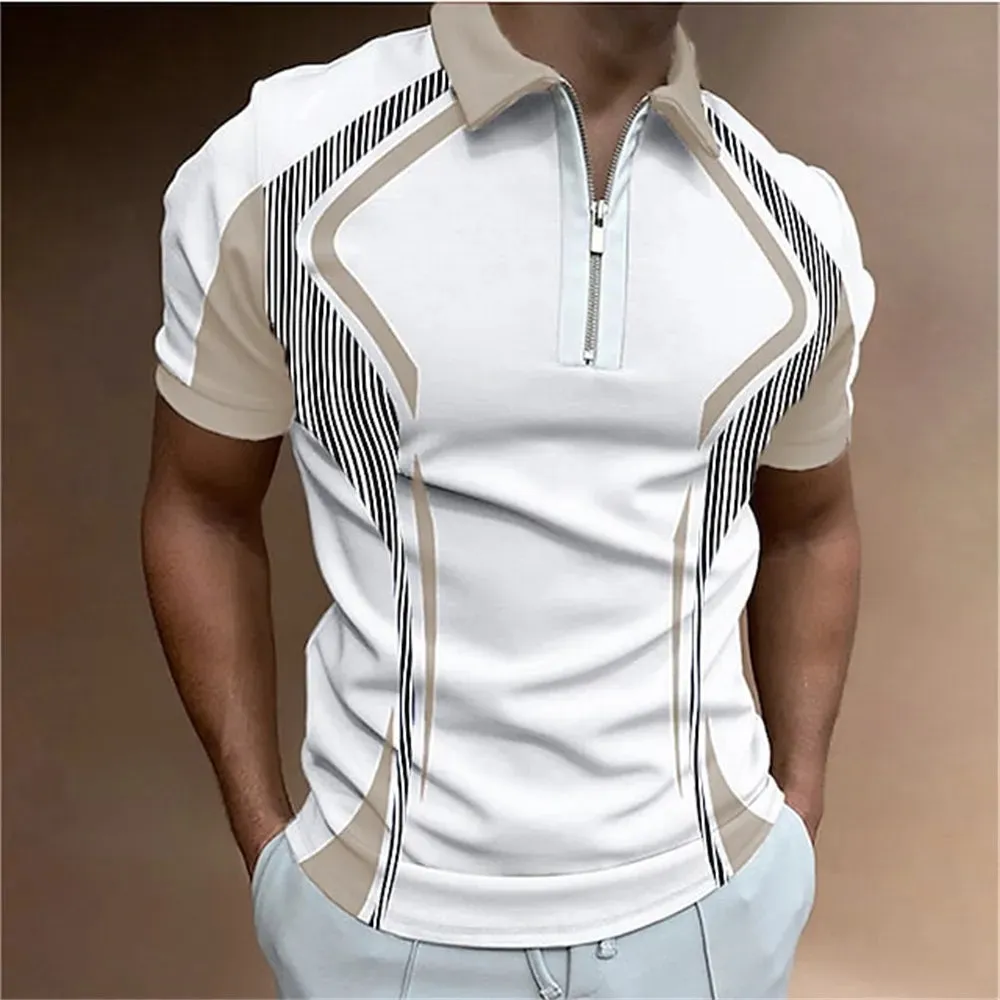 Men Polo Shirt Stripes Short Sleeve T-shirt