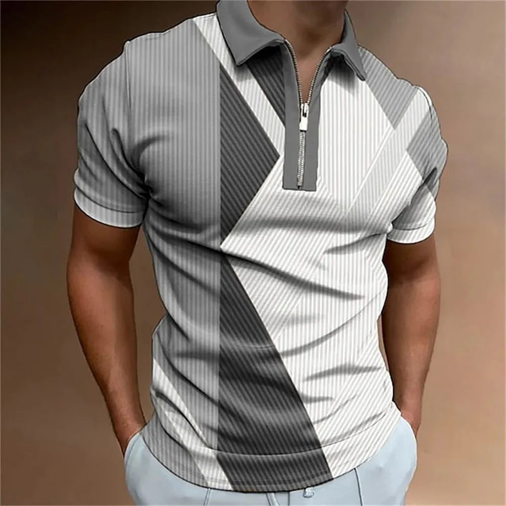 Men Polo Shirt Stripes Short Sleeve T-shirt