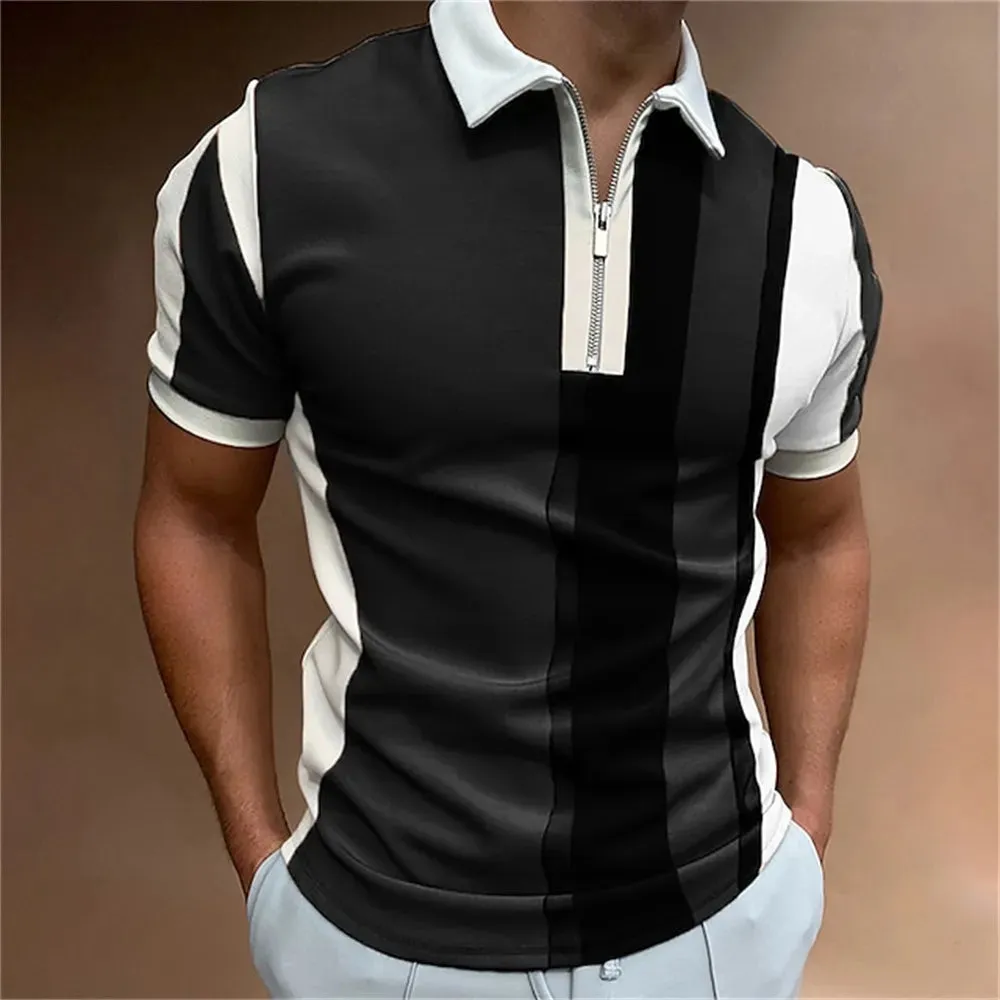 Men Polo Shirt Stripes Short Sleeve T-shirt